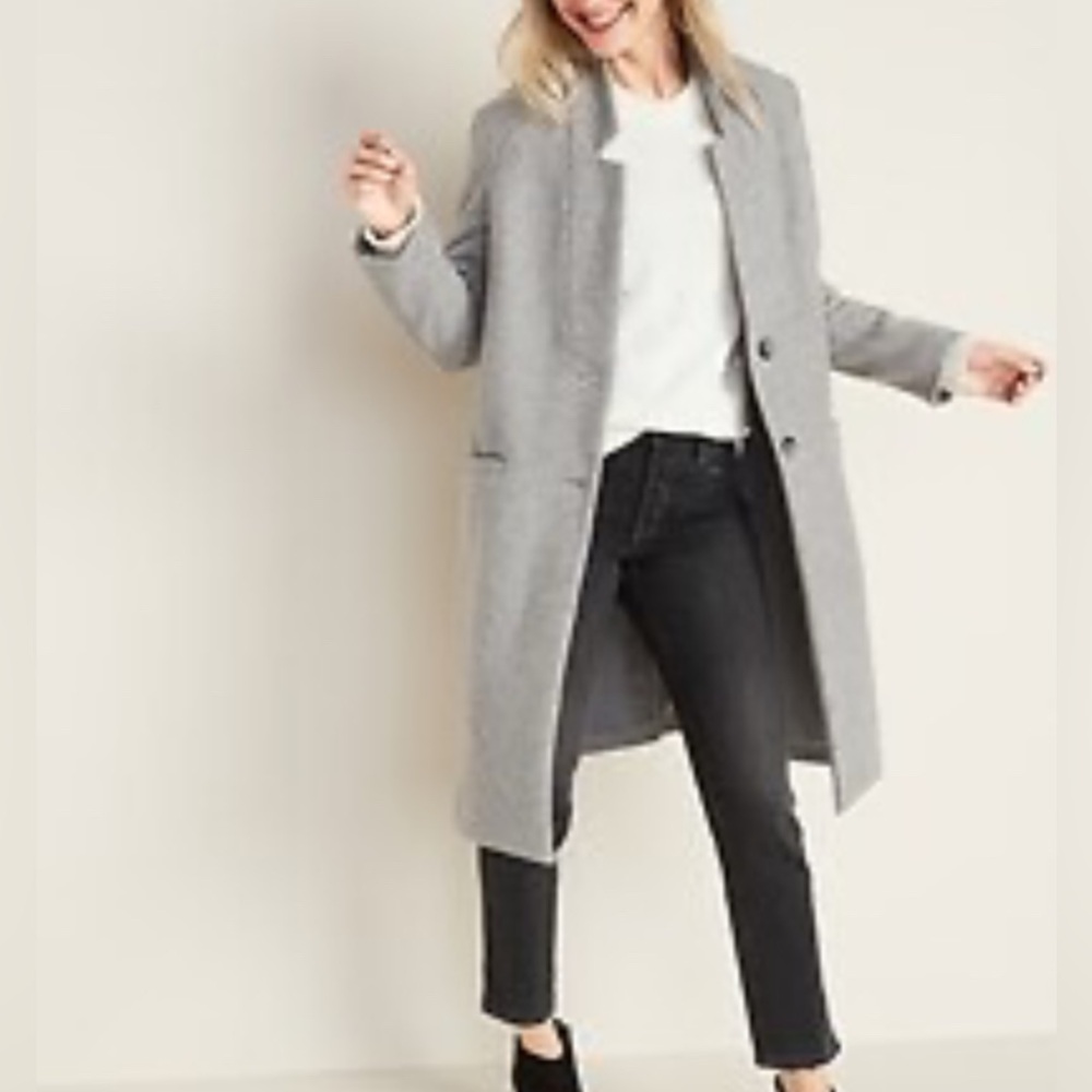 OLD NAVY, “Long Wool Relax Car Coat” WM’S SZ-L Wool, “Grey”